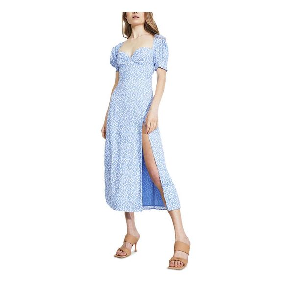 BARDOT Dresses & Skirts - BARDOT Womens Smocked Cuffs Pouf Sleeve Sweetheart Neckline Midi Sheath Dress